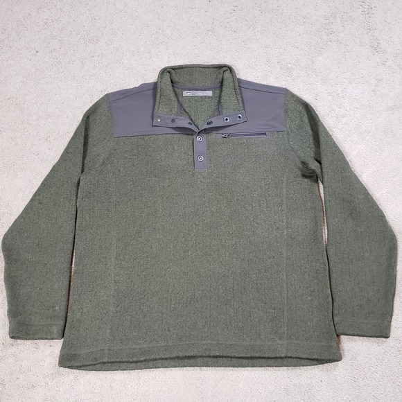 REI Sweater Mens Large Green 1/4 Snap Button Pullover Fleece Outdoor Hiking - Picture 1 of 13